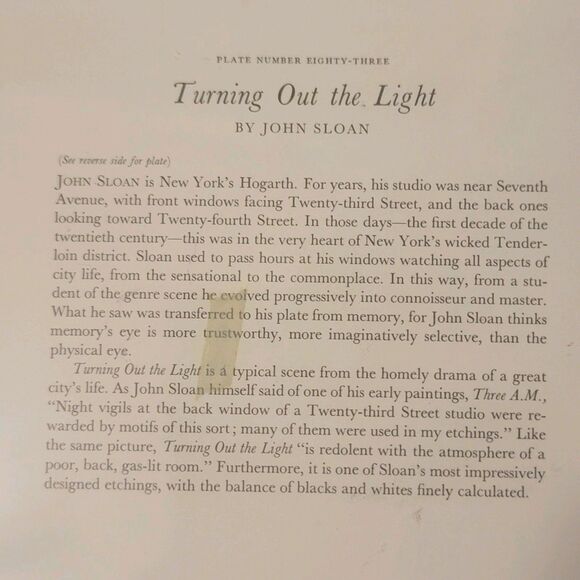 John Sloan "Turning Out The Light" Plate Signed Lithograph Reproduction NYC Life - Picture 8 of 13